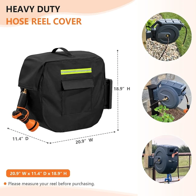 Alt view image 2 of 7 - Heavy Duty 100% Waterproof Retractable Garden Hose Reel Cover with Plush Lining & Side Pocket Outdoor Wall-Mounted, 20.9" W x 11.4" D x 18.9" H (Cover Only)