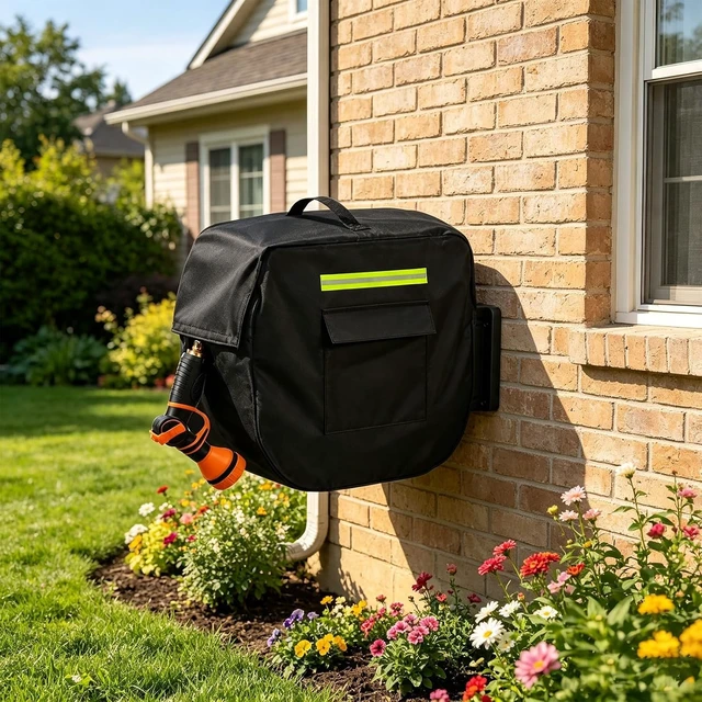 Alt view image 3 of 7 - Heavy Duty 100% Waterproof Retractable Garden Hose Reel Cover with Plush Lining & Side Pocket Outdoor Wall-Mounted, 20.9" W x 11.4" D x 18.9" H (Cover Only)