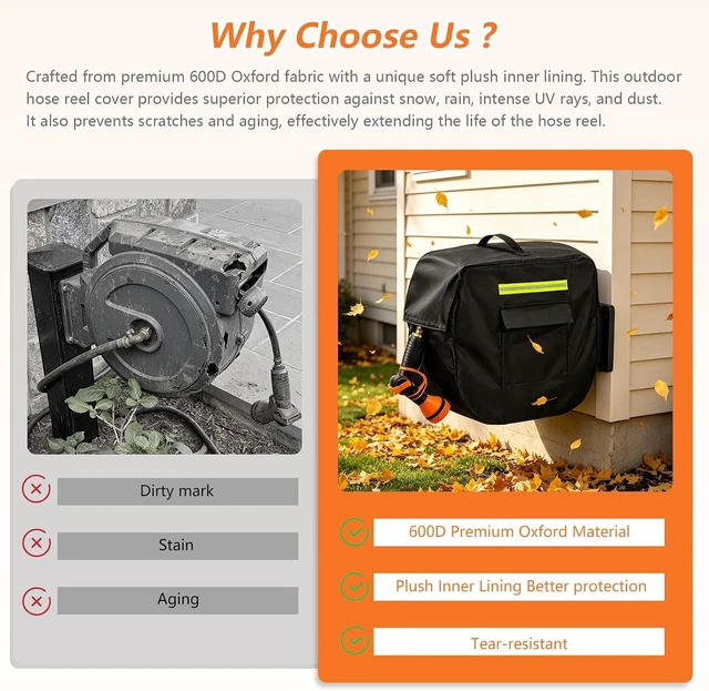 Alt view image 5 of 7 - Heavy Duty 100% Waterproof Retractable Garden Hose Reel Cover with Plush Lining & Side Pocket Outdoor Wall-Mounted, 20.9" W x 11.4" D x 18.9" H (Cover Only)