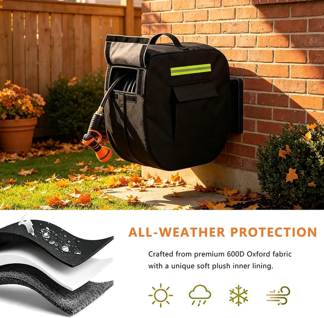 Alt view image 6 of 7 - Heavy Duty 100% Waterproof Retractable Garden Hose Reel Cover with Plush Lining & Side Pocket Outdoor Wall-Mounted, 20.9" W x 11.4" D x 18.9" H (Cover Only)