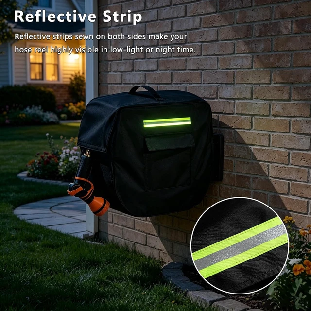 Alt view image 7 of 7 - Heavy Duty 100% Waterproof Retractable Garden Hose Reel Cover with Plush Lining & Side Pocket Outdoor Wall-Mounted, 20.9" W x 11.4" D x 18.9" H (Cover Only)