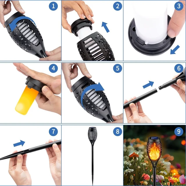 Alt view image 4 of 6 - 16 Pack Solar Torch Lights Flickering Flame Outdoor Waterproof Solar Lights