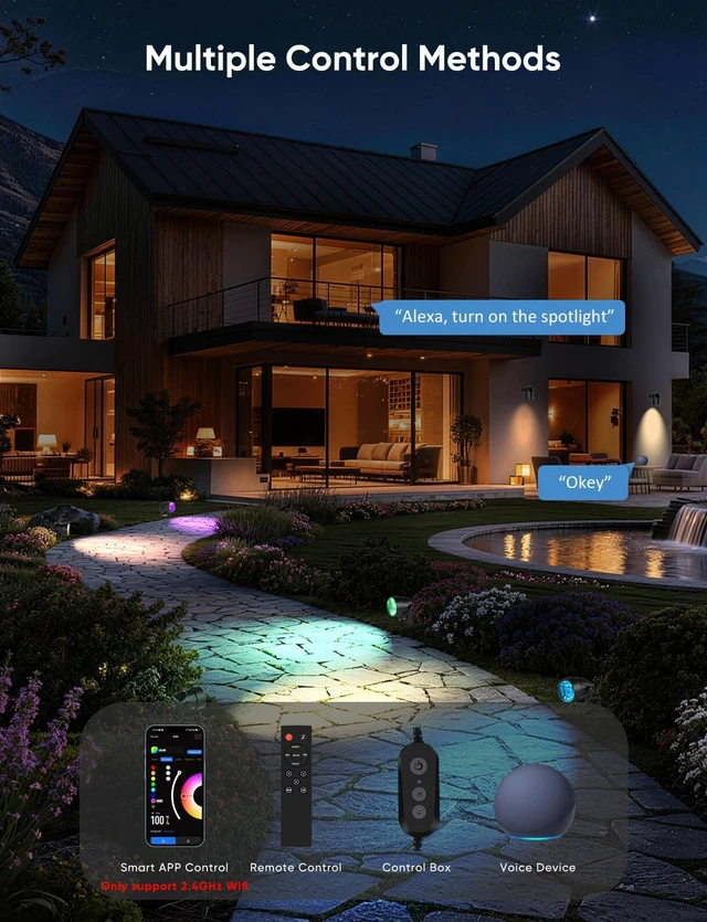 Alt view image 4 of 7 - RGBW Landscape Spotlights with APP Control, 8 Pack