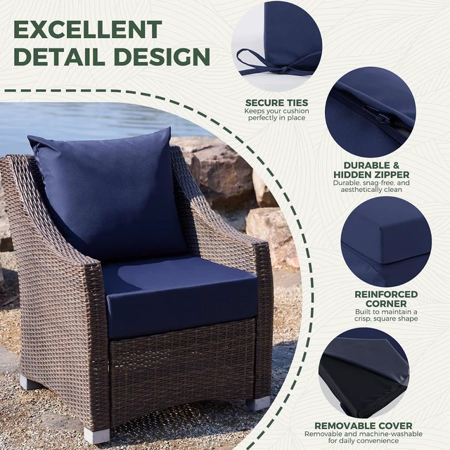Alt view image 5 of 7 - Waterproof & Fade Resistant Outdoor Patio Chair Cushions