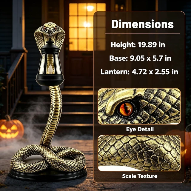 Alt view image 2 of 7 - 19.89'' Solar Snake Garden Statue Halloween Yard, Lawn & Patio Decor, Indoor Haunted House Prop & Party Decor