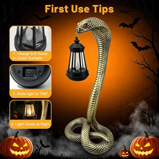 Alt view image 4 of 7 - 19.89'' Solar Snake Garden Statue Halloween Yard, Lawn & Patio Decor, Indoor Haunted House Prop & Party Decor