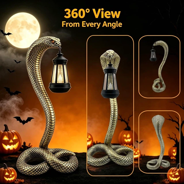 Alt view image 5 of 7 - 19.89'' Solar Snake Garden Statue Halloween Yard, Lawn & Patio Decor, Indoor Haunted House Prop & Party Decor