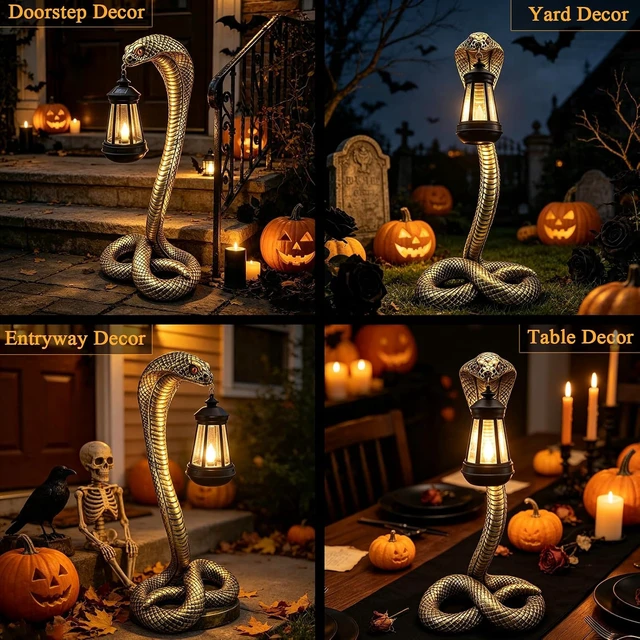 Alt view image 7 of 7 - 19.89'' Solar Snake Garden Statue Halloween Yard, Lawn & Patio Decor, Indoor Haunted House Prop & Party Decor