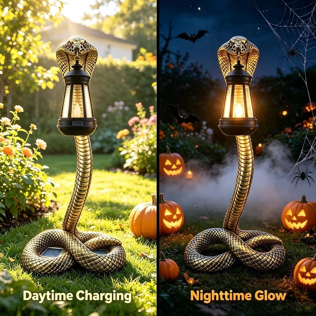 Alt view image 6 of 7 - 19.89'' Solar Snake Garden Statue Halloween Yard, Lawn & Patio Decor, Indoor Haunted House Prop & Party Decor
