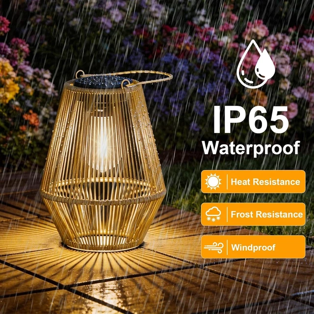 Alt view image 2 of 7 - 2 Pack Waterproof Hanging Solar Lanterns Auto On/Off Solar Powered Outdoor Lights for Patio, Yard, Porch, Pathway & Garden Decor, Warm White