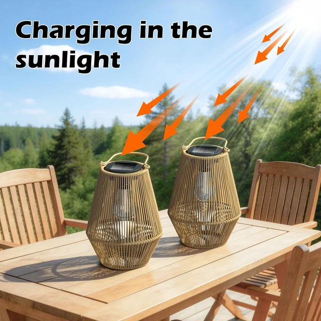 Alt view image 4 of 7 - 2 Pack Waterproof Hanging Solar Lanterns Auto On/Off Solar Powered Outdoor Lights for Patio, Yard, Porch, Pathway & Garden Decor, Warm White