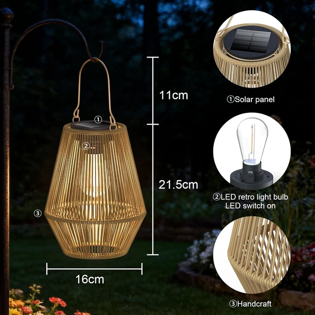 Alt view image 5 of 7 - 2 Pack Waterproof Hanging Solar Lanterns Auto On/Off Solar Powered Outdoor Lights for Patio, Yard, Porch, Pathway & Garden Decor, Warm White