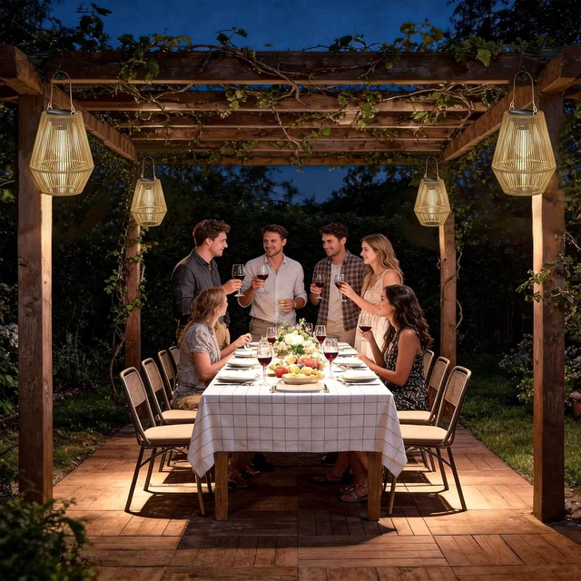 Alt view image 6 of 7 - 2 Pack Waterproof Hanging Solar Lanterns Auto On/Off Solar Powered Outdoor Lights for Patio, Yard, Porch, Pathway & Garden Decor, Warm White