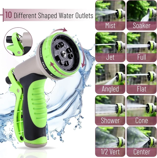Alt view image 3 of 7 - 100 Ft No-Kink Metal Garden Hose with 10-Function Spray Nozzle