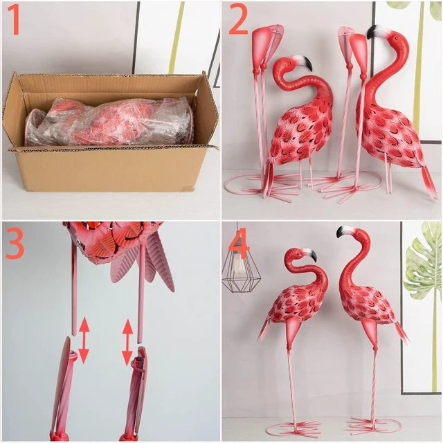 Alt view image 3 of 7 - Red Metal Flamingo Garden Statues Outdoor Yard Art Sculptures for Patio, Lawn & Backyard Décor, Set of 2