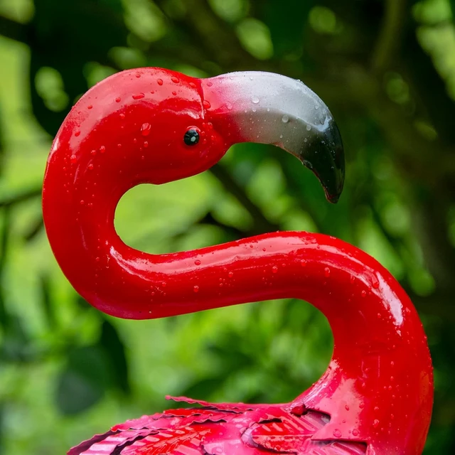 Alt view image 4 of 7 - Red Metal Flamingo Garden Statues Outdoor Yard Art Sculptures for Patio, Lawn & Backyard Décor, Set of 2