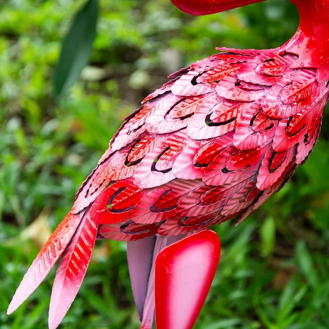 Alt view image 5 of 7 - Red Metal Flamingo Garden Statues Outdoor Yard Art Sculptures for Patio, Lawn & Backyard Décor, Set of 2