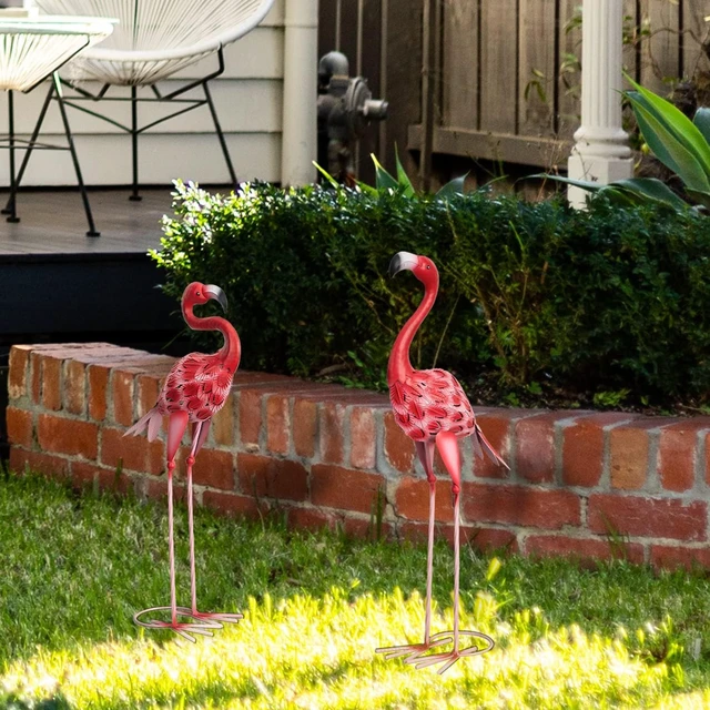 Alt view image 6 of 7 - Red Metal Flamingo Garden Statues Outdoor Yard Art Sculptures for Patio, Lawn & Backyard Décor, Set of 2