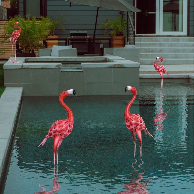 Alt view image 7 of 7 - Red Metal Flamingo Garden Statues Outdoor Yard Art Sculptures for Patio, Lawn & Backyard Décor, Set of 2