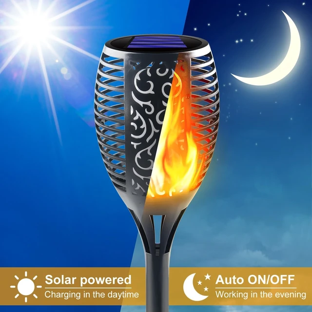 Alt view image 2 of 7 - 4 Pack Large Solar Torch Lights with Flickering Flame