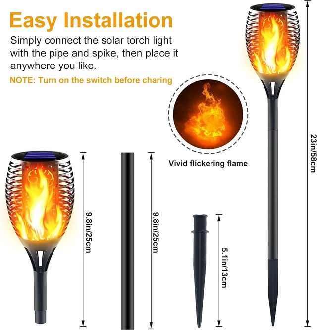 Alt view image 3 of 7 - 4 Pack Large Solar Torch Lights with Flickering Flame