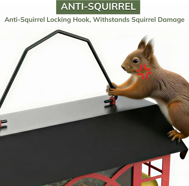 Alt view image 5 of 7 - Hanging Metal Bird Feeder with Double Suet Cage & Weatherproof Roof 3.5 Lbs Capacity for Finches, Cardinals, Chickadees & Wild Birds, Berry Red