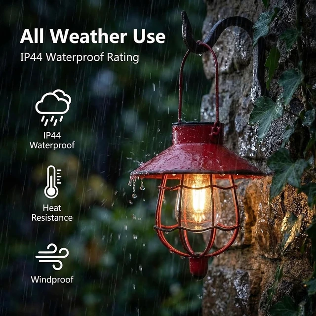 Alt view image 5 of 7 - 2 Pack Waterproof Hanging Metal Solar Lanterns Warm White Outdoor Lamp for Yard, Garden, Pathway, Patio & Porch Decor (Red)