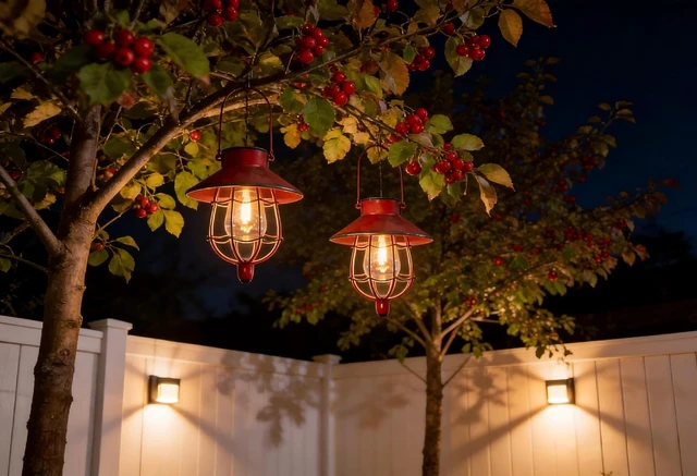 Alt view image 7 of 7 - 2 Pack Waterproof Hanging Metal Solar Lanterns Warm White Outdoor Lamp for Yard, Garden, Pathway, Patio & Porch Decor (Red)