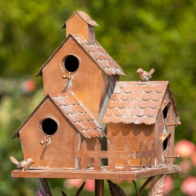 Alt view image 5 of 7 - Large Copper Multi-Birdhouse Stakes, Room for 4 Bird Families Each (Houses Facing Multiple Directions)
