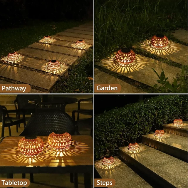 Alt view image 6 of 7 - 2 Pack Waterproof Rattan Solar Lanterns Outdoor Small Tabletop Lamp Decor, Gift for Mom & Grandma, Garden, Yard, Steps