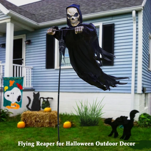 Alt view image 2 of 6 - 7.8Ft Flying Rotated Skull Reaper Halloween Outdoor Decor Skeleton Ghost Scarecrow for Garden, Porch, Yard