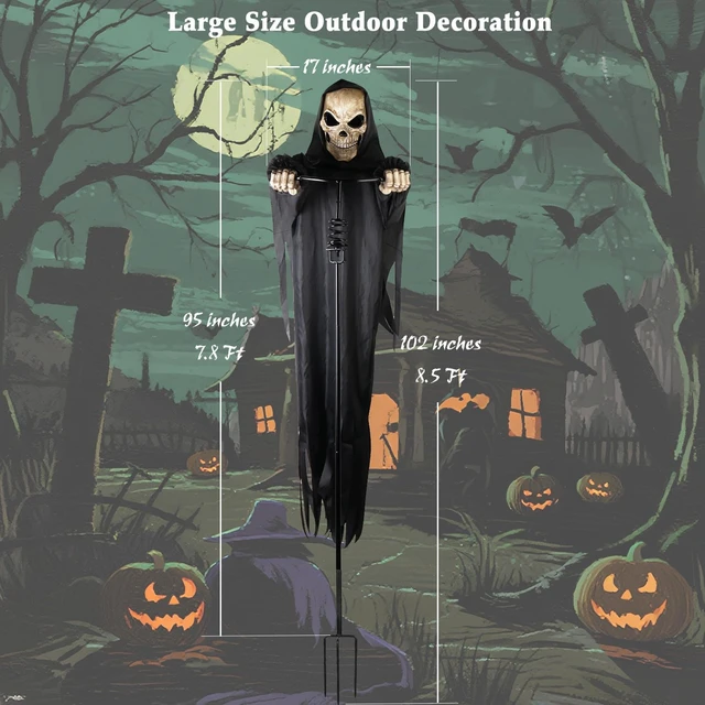 Alt view image 3 of 6 - 7.8Ft Flying Rotated Skull Reaper Halloween Outdoor Decor Skeleton Ghost Scarecrow for Garden, Porch, Yard