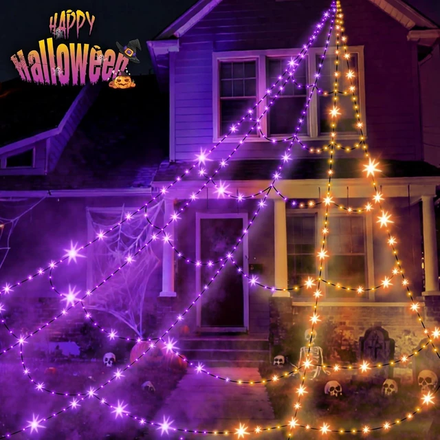 Alt view image 2 of 7 - Outdoor Spider Web Lights 550 LED Giant Halloween Cobweb with Remote Control, Timer & 11 Lighting Modes, Waterproof Yard & Party Decor