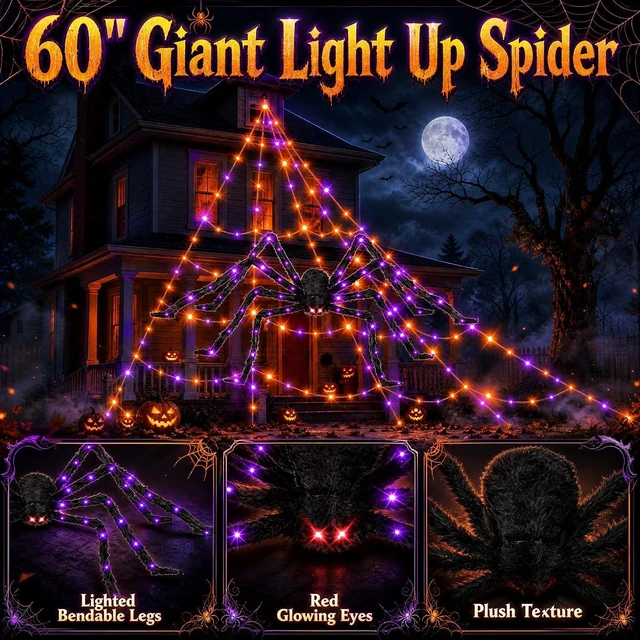 Alt view image 6 of 7 - Outdoor Spider Web Lights 550 LED Giant Halloween Cobweb with Remote Control, Timer & 11 Lighting Modes, Waterproof Yard & Party Decor
