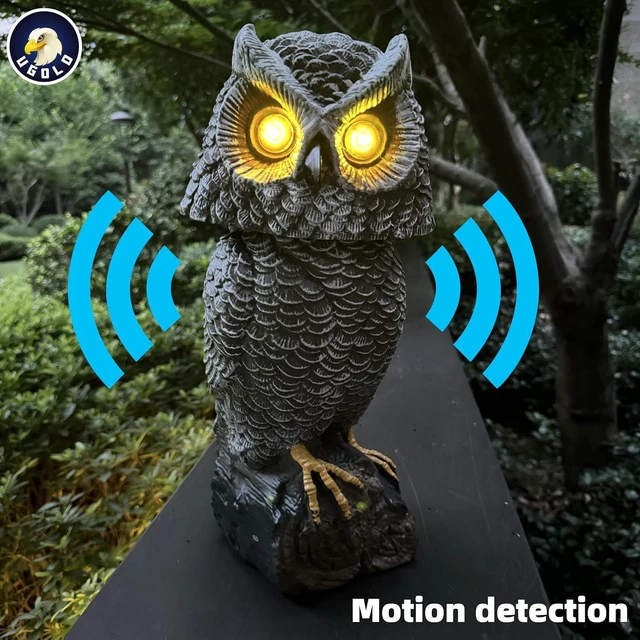 Alt view image 4 of 6 - Solar Powered Garden Owl Statue with Motion Detection, Rotating Head, Realistic Hoots & Silent Mode Outdoor Owl Decoration for Home, Garden, Patio & Lawn