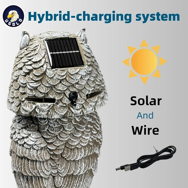 Alt view image 3 of 6 - Solar Powered Garden Owl Statue with Motion Detection, Rotating Head, Realistic Hoots & Silent Mode Outdoor Owl Decoration for Home, Garden, Patio & Lawn