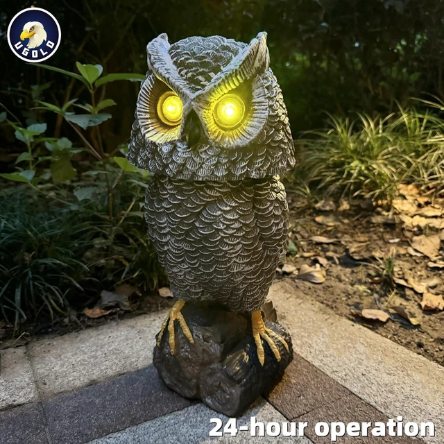 Alt view image 6 of 6 - Solar Powered Garden Owl Statue with Motion Detection, Rotating Head, Realistic Hoots & Silent Mode Outdoor Owl Decoration for Home, Garden, Patio & Lawn