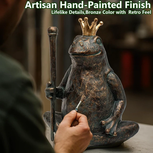 Alt view image 2 of 7 - Seated Prince Frog Garden Statue with Scepter Weather-Resistant Outdoor Animal Figurine for Patio & Lawn, 11.5" H×9.8" L