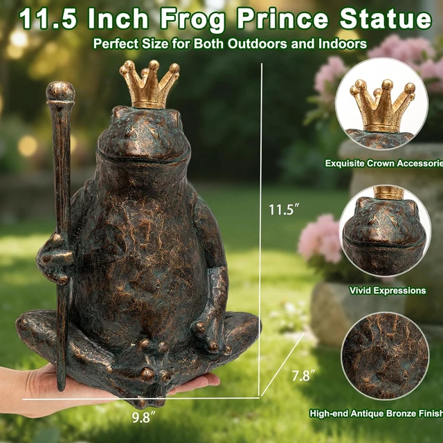 Alt view image 3 of 7 - Seated Prince Frog Garden Statue with Scepter Weather-Resistant Outdoor Animal Figurine for Patio & Lawn, 11.5" H×9.8" L