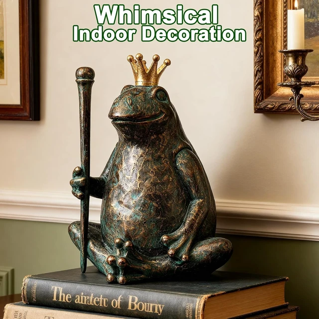 Alt view image 6 of 7 - Seated Prince Frog Garden Statue with Scepter Weather-Resistant Outdoor Animal Figurine for Patio & Lawn, 11.5" H×9.8" L