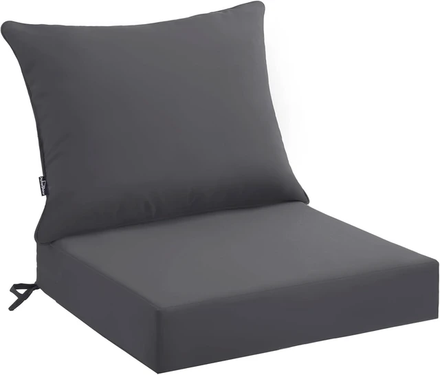Main image of 24 x 24 x 4 Inch Outdoor Seat Cushion Set Waterproof & Fade Resistant Patio Cushions with Removable Cover & Ties for Chairs, Sofas & Couches, Grey