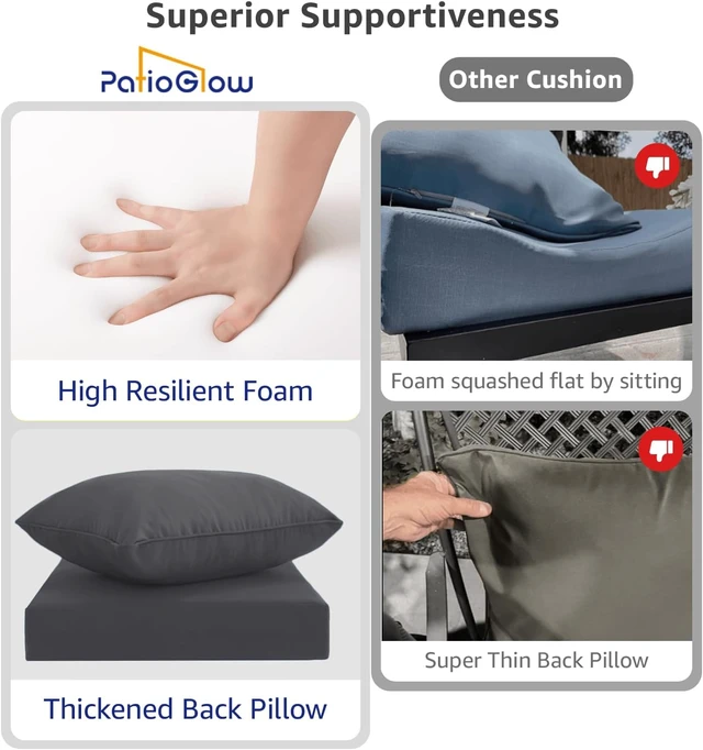 Alt view image 5 of 6 - 24 x 24 x 4 Inch Outdoor Seat Cushion Set Waterproof & Fade Resistant Patio Cushions with Removable Cover & Ties for Chairs, Sofas & Couches, Grey