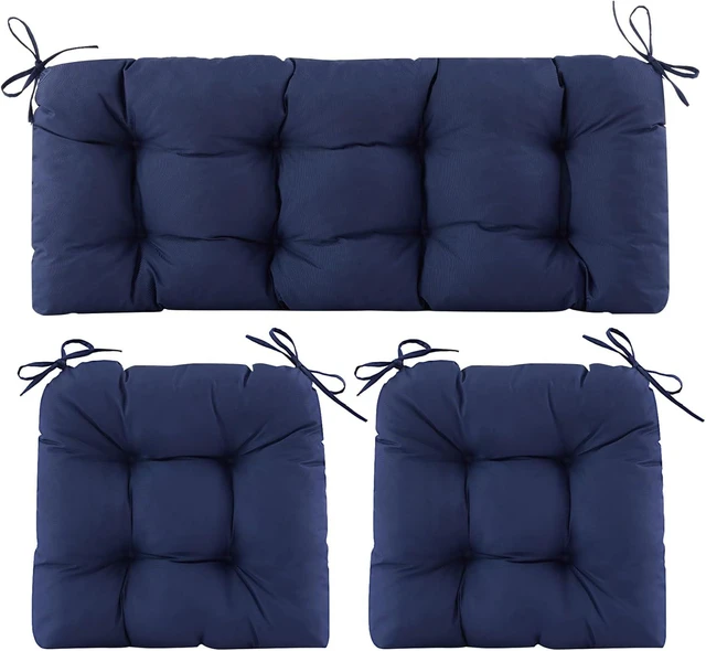 Main image of 3 Piece Waterproof Wicker Patio Cushion Set 1 Loveseat & 2 U-Shaped Tufted Outdoor Cushions, 44"x19"x5", Navy Blue
