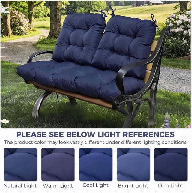 Alt view image 5 of 7 - 3 Piece Waterproof Wicker Patio Cushion Set 1 Loveseat & 2 U-Shaped Tufted Outdoor Cushions, 44"x19"x5", Navy Blue
