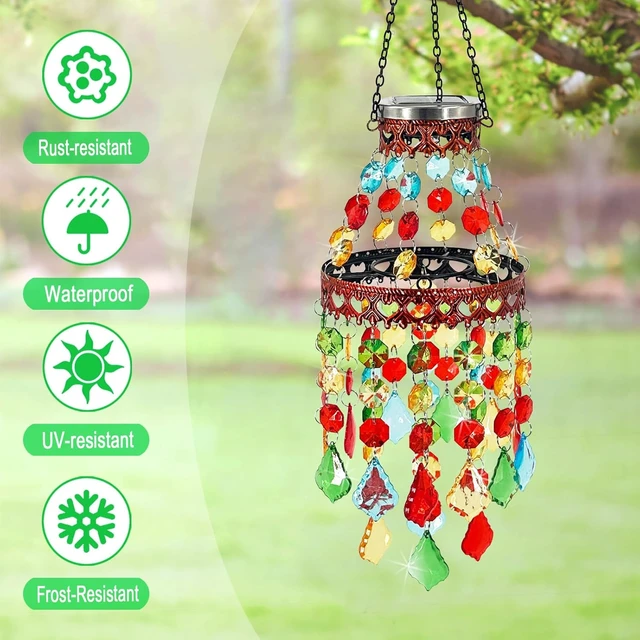 Alt view image 2 of 7 - 2 Tier Hanging Solar Lantern Outdoor Acrylic Crystal Wind Chime Chandelier