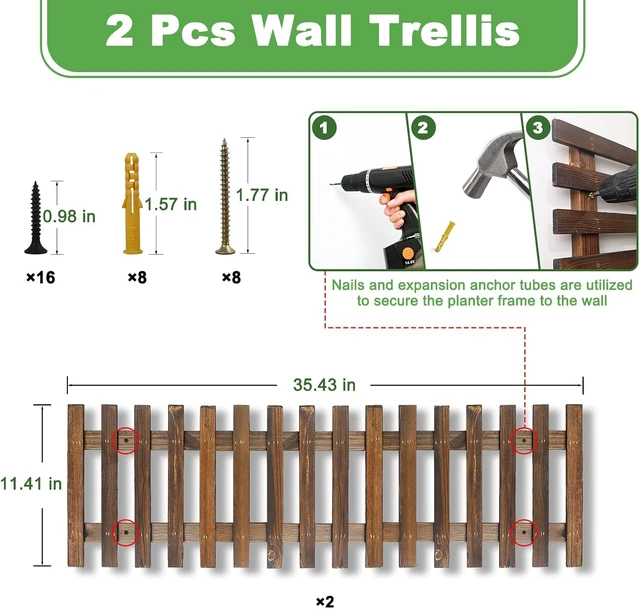 Alt view image 2 of 6 - 2 Pcs Wooden Wall Planters, 11.4"W x 35.43"H Hanging Wall-Mounted Plant Holder & Trellis for Indoor/Outdoor Plants, Orchids, Succulents & Air Plants