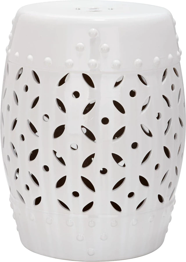 Main image of 17.5" White Outdoor Lattice Coin Ceramic Garden Stool, ACS4510A