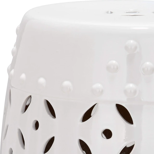 Alt view image 4 of 5 - 17.5" White Outdoor Lattice Coin Ceramic Garden Stool, ACS4510A