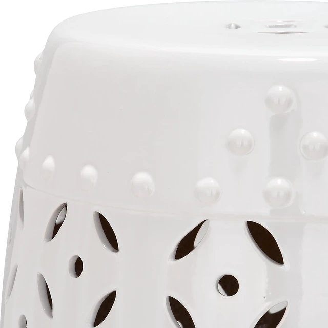 Alt view image 5 of 5 - 17.5" White Outdoor Lattice Coin Ceramic Garden Stool, ACS4510A