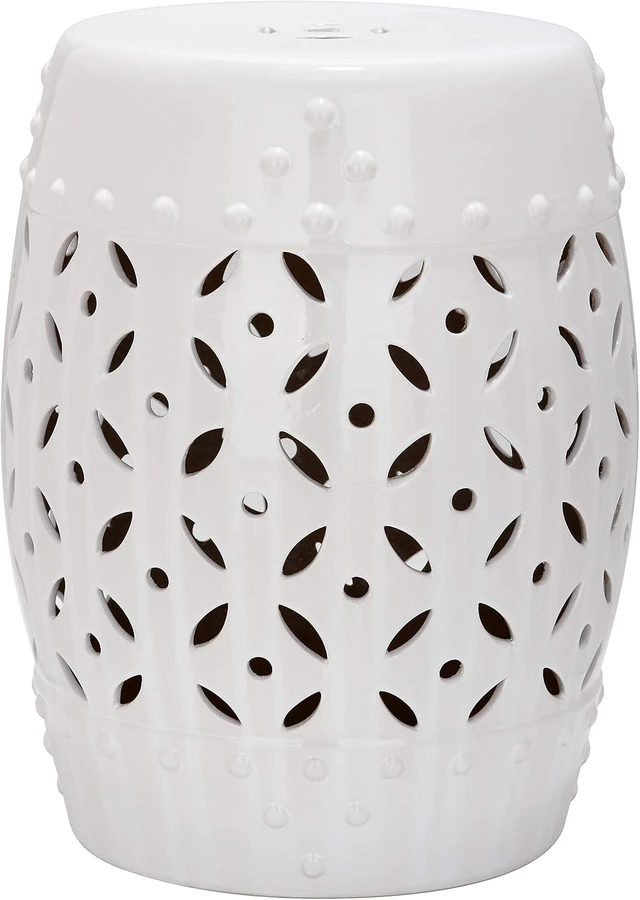 Alt view image 3 of 5 - 17.5" White Outdoor Lattice Coin Ceramic Garden Stool, ACS4510A